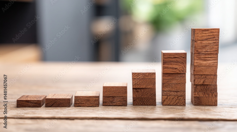 Poster wooden block set on a table representing data-enriched asset ladder concept for ranked capital struc