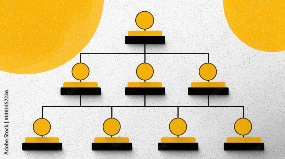 Poster yellow and black tree symbolizing data-first business structure concept for organized logic and stra