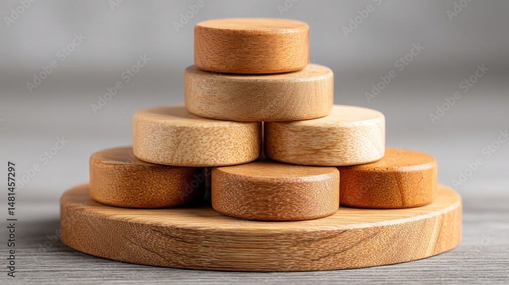 Poster stack of wooden blocks representing data-first business structure concept for organized logic and st