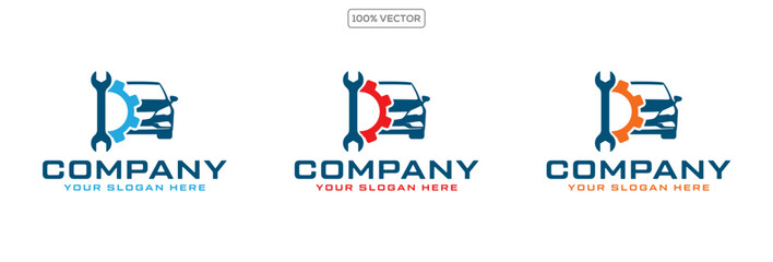 Car Repair Services Logo with Gear and Wrench Icon vector illustration