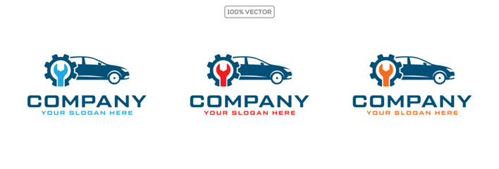 Car Service Logo with Gear and Wrench Tools vector illustration