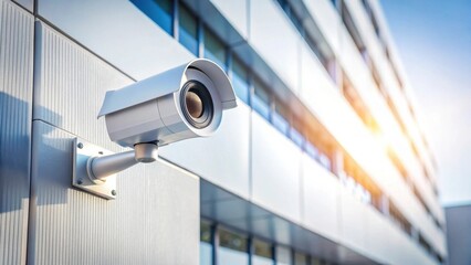 Modern Security Camera Mounted on Exterior Wall of a Building Providing Surveillance and Protection