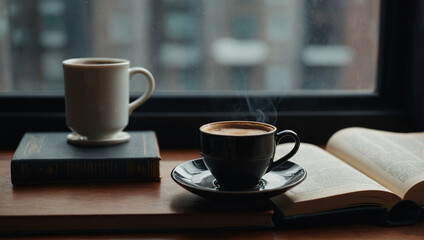 Fototapeta premium Image of a cup of coffee on a work desk