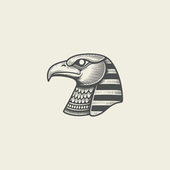 Egyptian god bird logo with carved style template design