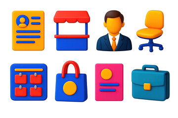 Business and office 3d icons set – professional, corporate, workplace graphics