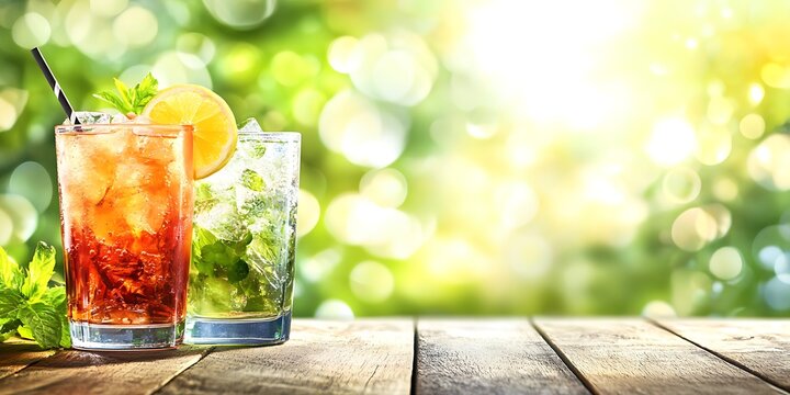 Summer drinks on a wooden table