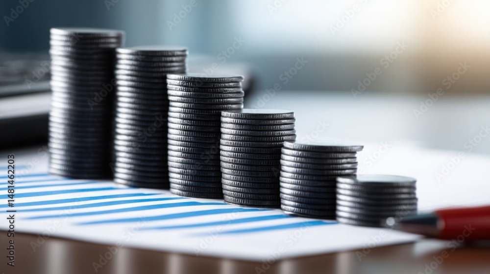 Aufkleber neatly stacked coins on a table symbolizing financial prosperity and minimalist approach to wealth m