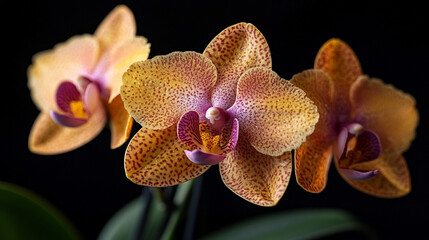 Three spotted orchids blooming on dark background