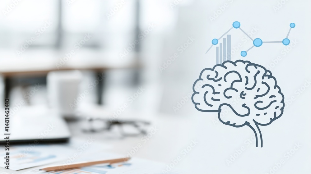 Poster creative representation of a brain featuring a graph demonstrating ai-controlled risk management in 
