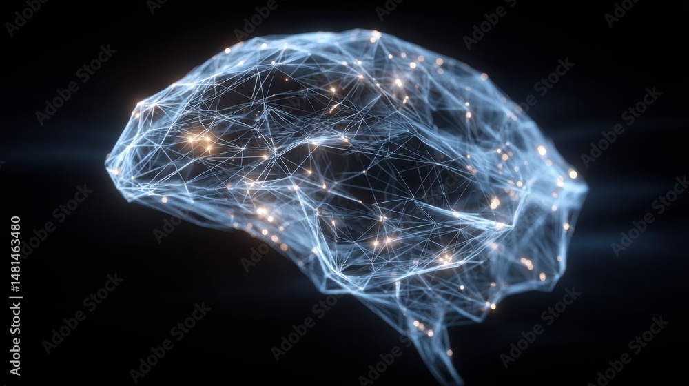 Poster intricate neural representation of a human brain highlighting complex cognitive functions and neural