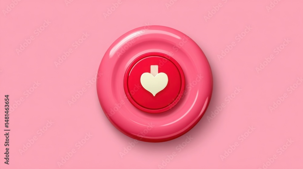 Poster bright pink button featuring a heart symbolizing love and emotional connection in a simple yet compe