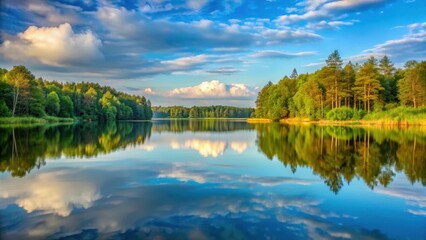 Fototapeta premium Serene lake reflections in Jezioro Luknajno bei Mikolajki