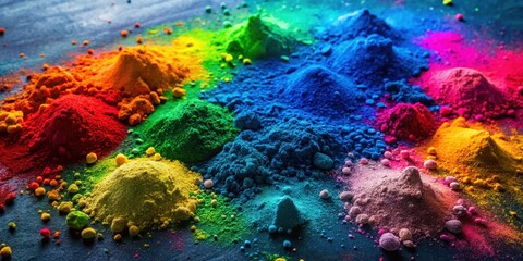 Colorful powder scattered on a dark surface with vibrant hues of blue and green , color palette, decorative elements