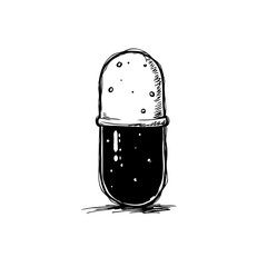 Abstract depiction of a capsule with grainy textures and dark fluid inside