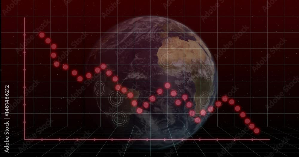 Poster earth data visualization being animated in scene, with red grid axes, data markers and target rings