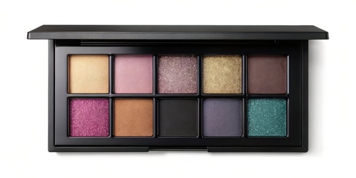 Black box mockup for eyeshadow palette with various shades and textures, design, mockup,  design, mockup