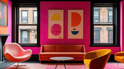 Interior space presents vivid colors and modern artistic features