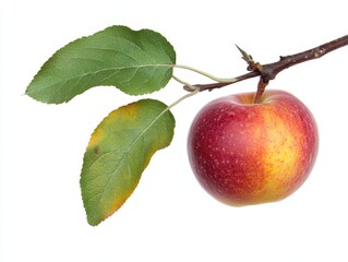 Apples On White. Red Apple Slice Isolated with Green Leaf on White Background