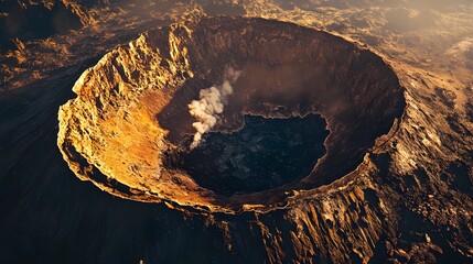 High-altitude view of a volcanic caldera's interior.