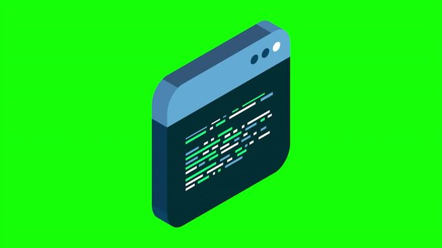 Source code isometric animation. Abstract programming language and program code on a screen. Motion graphic. 4K video animated in isometric style