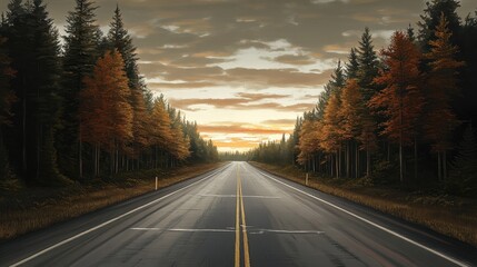 Obraz premium Autumn Road in Sweden: Serene Scenic Route Through the Forest