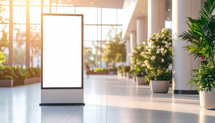 Firefly Blank Digital Signage Screen in Bright Public Space Lobby Featuring Clean Modern Architecture Design and Natural Light
