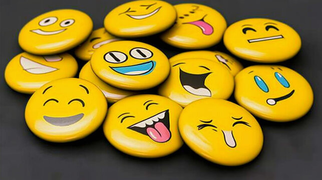 Laughing Emoji Badges on Blue Background Celebrating World Emoji Day