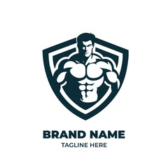 Muscular man logo, gym or bodybuilder
