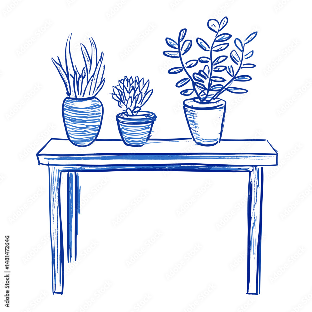 Poster outline of a console table drawing sketch simple vector