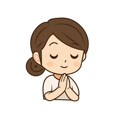 cute girl meditating in white clothes cartoon character
