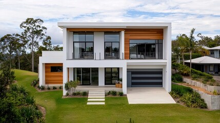 Climate-resilient coastal home design modern architecture scenic landscape contemporary style gigapixel quality