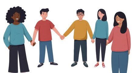 Obraz premium Diverse Group of Young Adults Holding Hands, Symbolizing Unity and Friendship