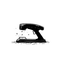 Monochrome rendering of a manual stapler tool with floating fragments effect