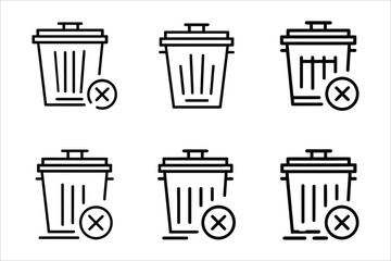 Collection of Delete Trash Can Icons Line Art Style for Website or App Design