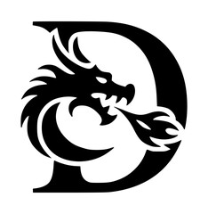 Dragon Head Flame D Letter Vector Logo