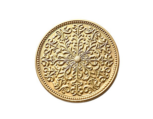 Golden Circular Ornate Medallion with Floral Relief Detailing