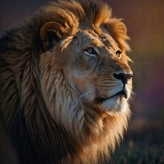 Fototapeta premium Simple Line Art of a Lion with Gradient Rainbow Details