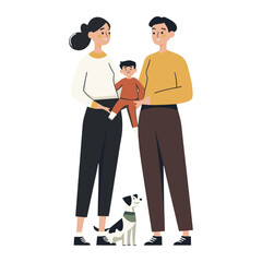 2 woman 1 kid illustration family dog vector