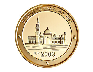 Obraz premium Golden Coin Depicting Mosque Architecture