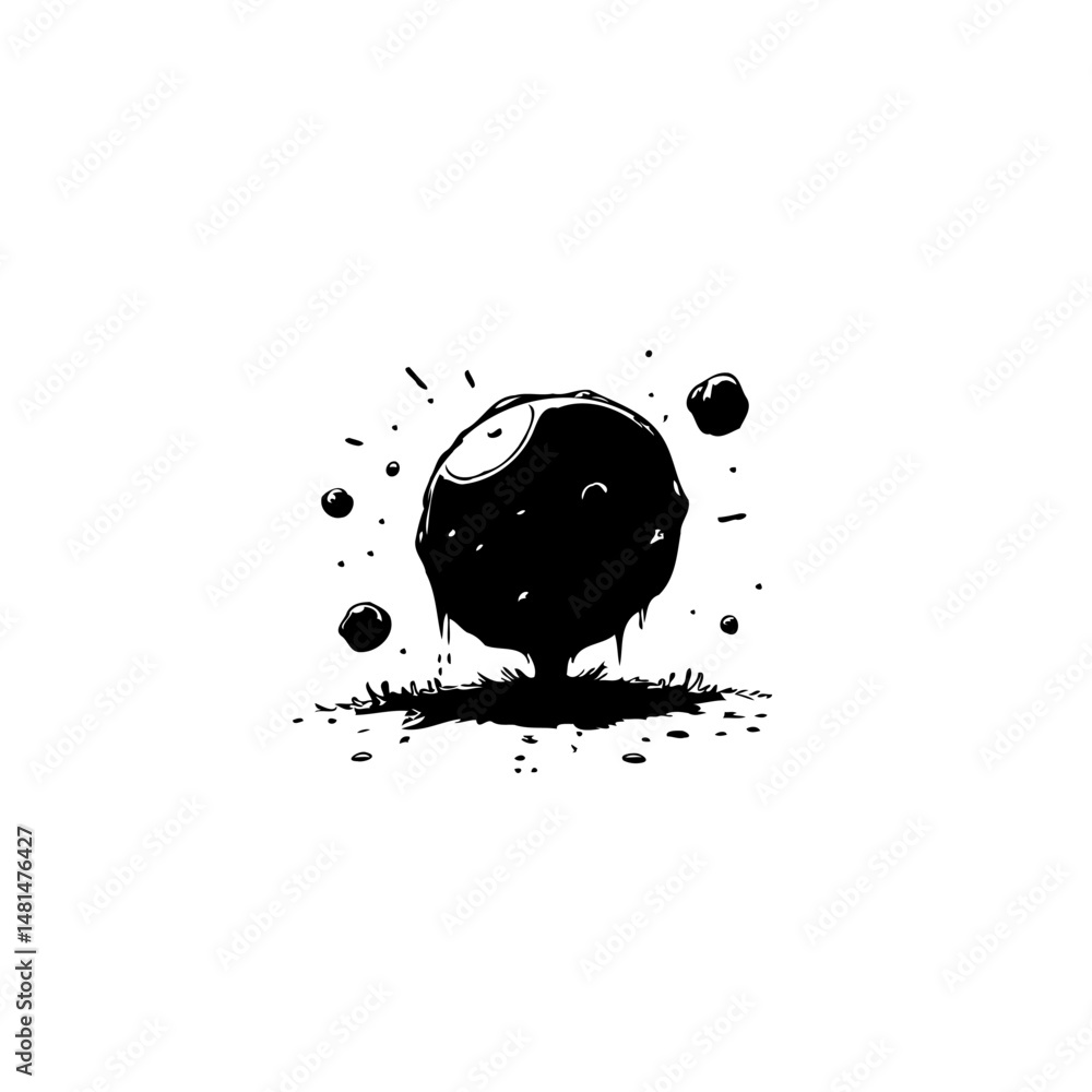 Poster Mysterious blob creature on a textured surface, rendered in high contrast