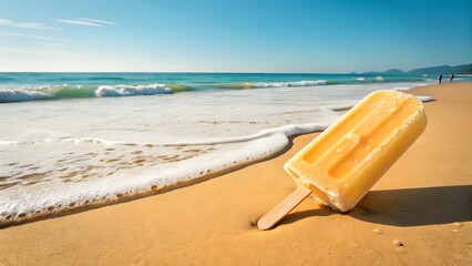 Yellow Popsicle Melting on Sandy Beach.
Captures tropical vibes, summer treats, and beach relaxation.