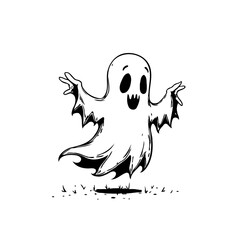 Whimsical Ink Drawing of a Friendly Ghost for Halloween Celebration