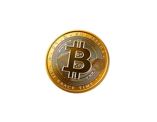 Golden Bitcoin Crypto Coin on Transparent Background