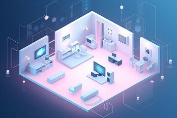 Smart Home Interior Isometric View.