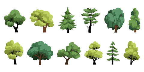 Fototapeta premium Collection of flat trees Icon. Can be used to illustrate any nature or healthy lifestyle topic.