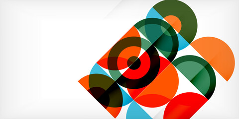 Obraz premium Abstract geometric shapes overlap, creating vibrant colorful composition. Modern design elements suggest dynamic visual experience.