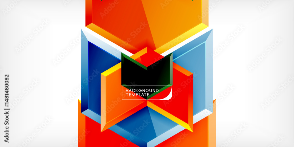 Aufkleber Abstract geometric design. Bright colors form layered cube shapes. Modern template suitable for backgrounds, presentations. Clean, vibrant visuals.