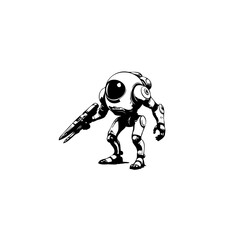 Monochrome robotic illustration showcasing advanced technology and fictional design