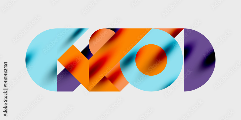 Aufkleber Abstract colorful design features overlapping geometric shapes, creating dynamic visual composition. Bright hues dominate white background.
