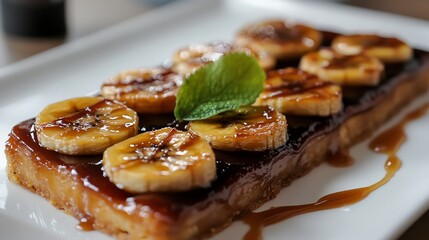 Delicious banana dessert with caramel drizzle.